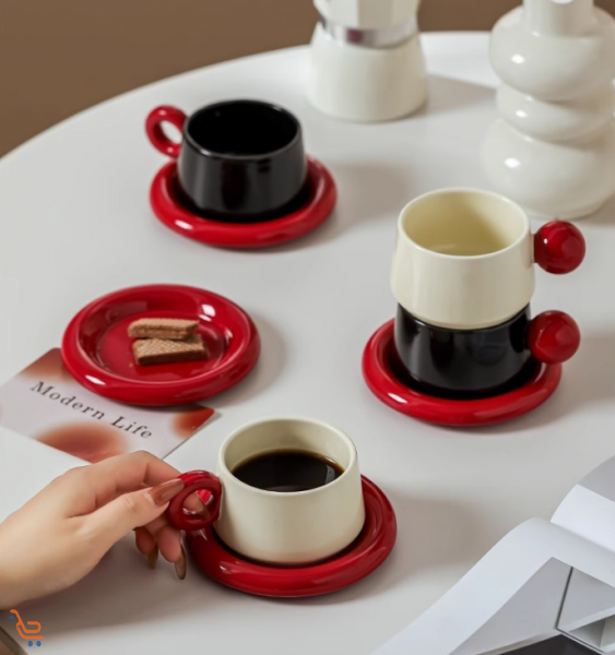 طقم فناجين وصحن فاخر من السيراميك عالي الجودة