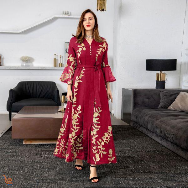  جلابية عربية بأكمام طويلة مع حزام للنساء